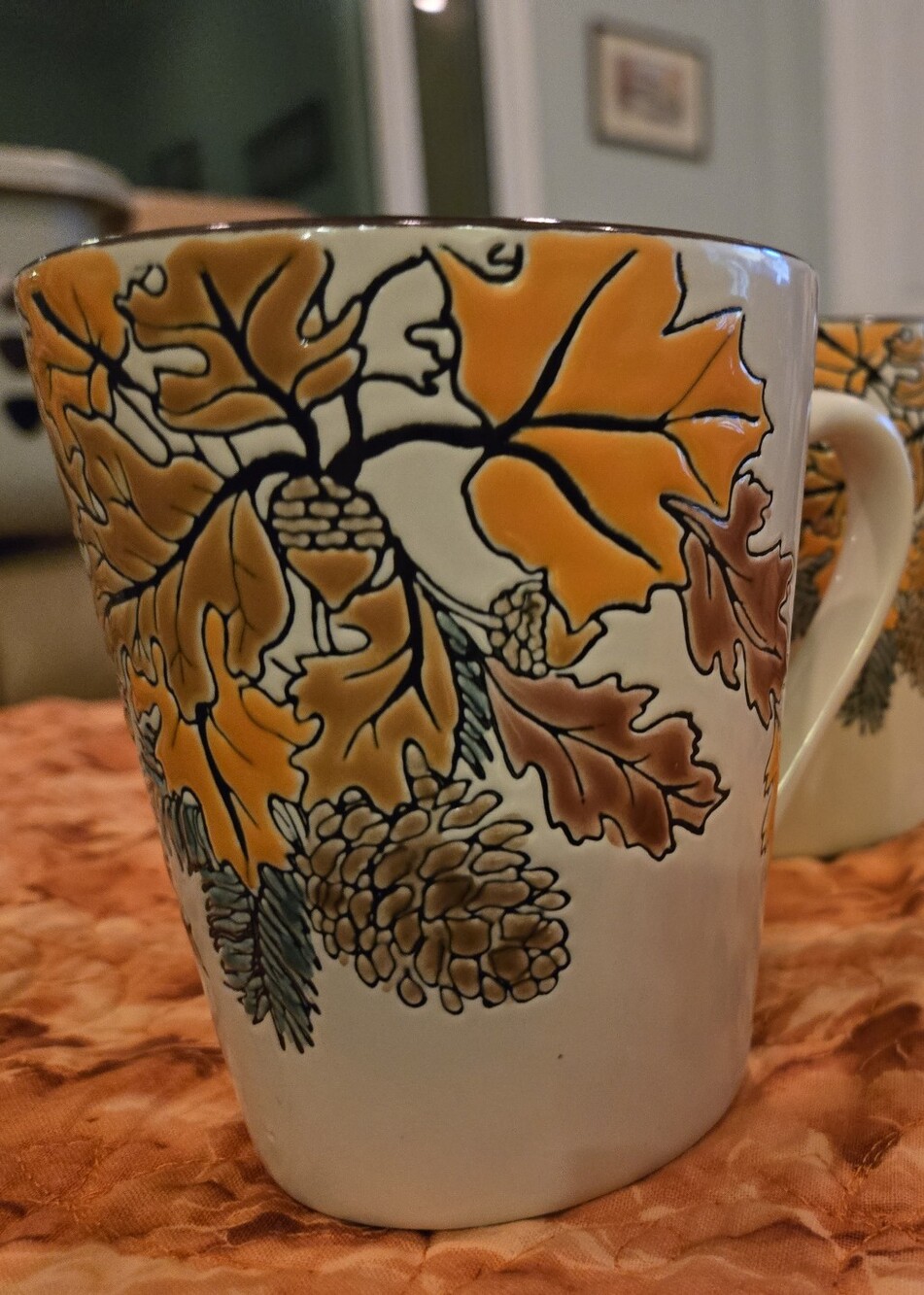 Cracker Barrel Set of 4 Fall Autumn Leaf Ceramic Coffee Mugs - Picture 7 of 7